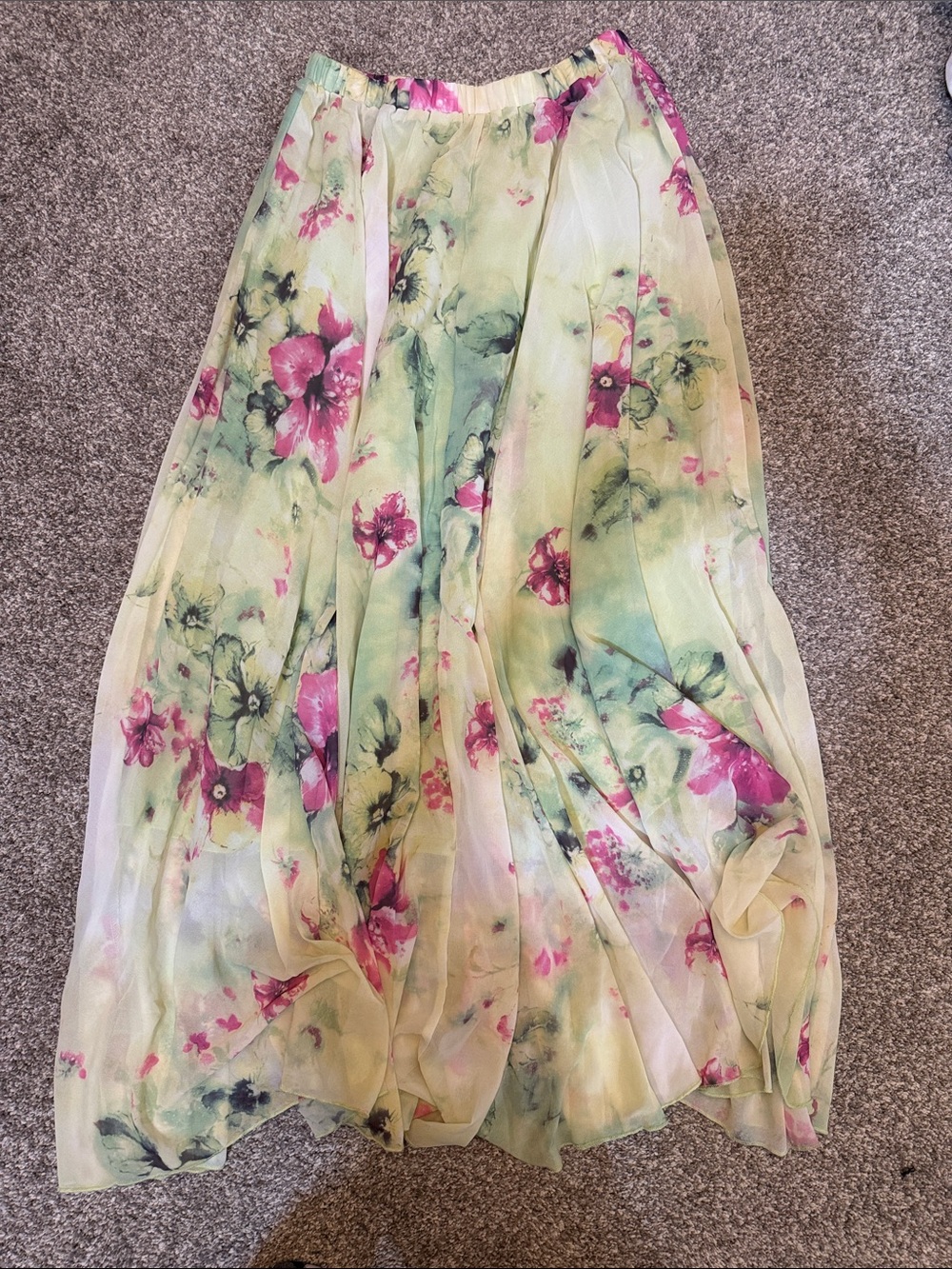 Chicwish Floral Chiffon Maxi Skirt - Yellow & Pink
